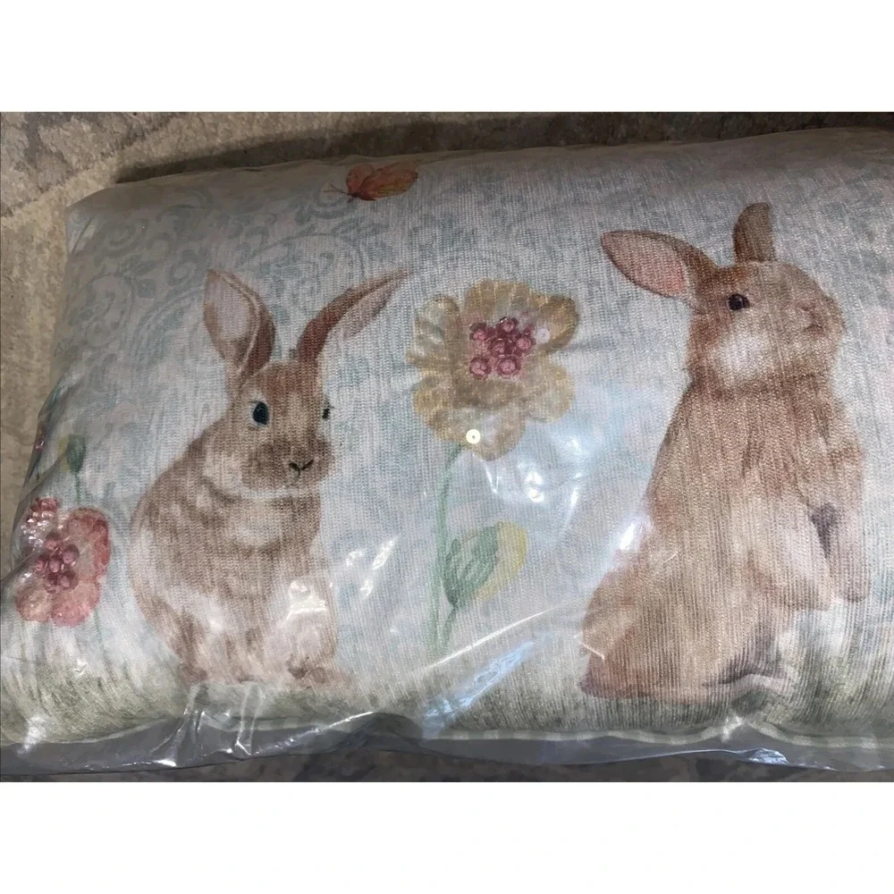 New Throw‎ Pillow Bunny Rabbit Floral Check 14 X 28 Bunny Blvd